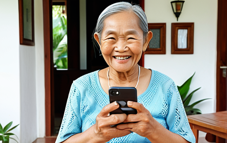 **

A modern Thai elderly woman smiling and confidently using a mobile banking app on her smartphone. The app interface features large, clear fonts and simple, easy-to-understand buttons. The background shows a bright, clean, and comfortable Thai home setting. This represents user-centered design for seniors in Thailand.

**