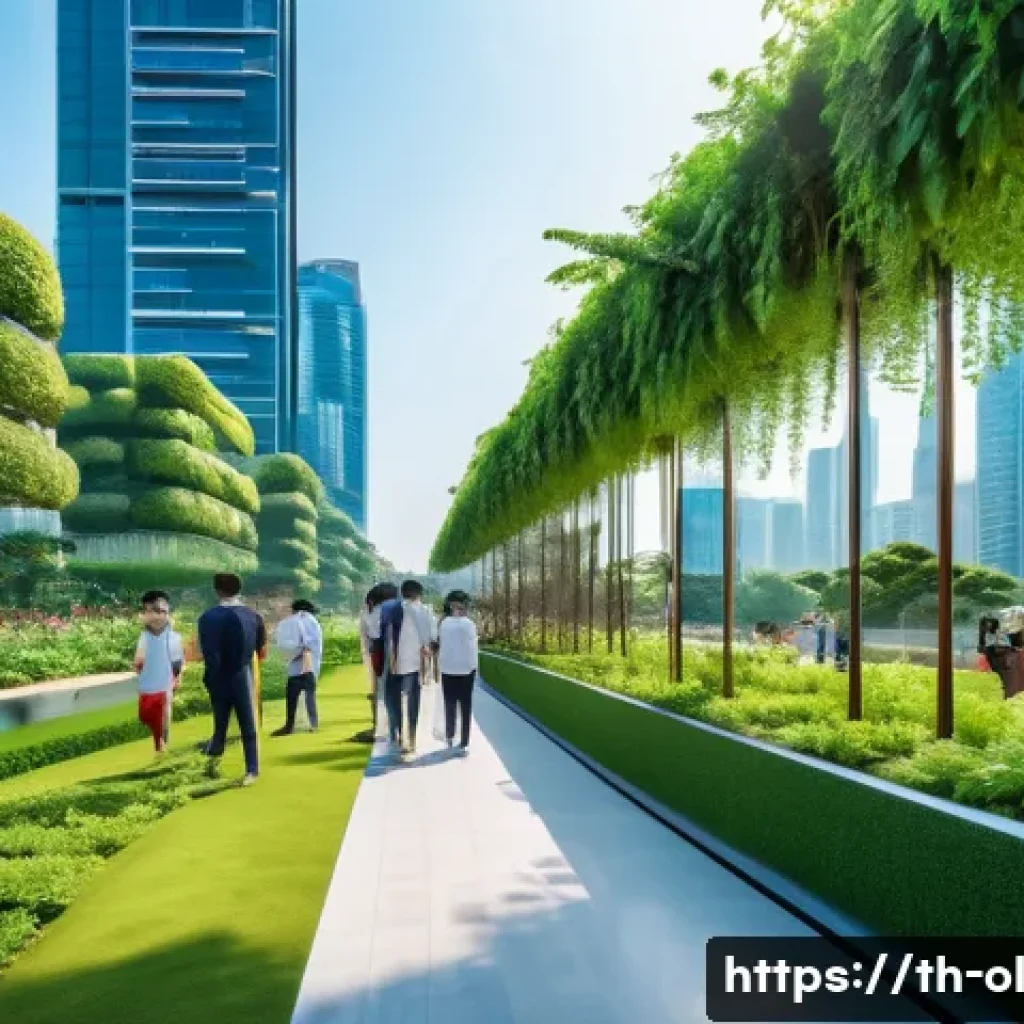 생태적 인터페이스와 스마트 시티 - A futuristic urban park in Bangkok integrating advanced technology with lush greenery, featuring sma...