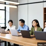 Home 23 생태적 인터페이스의 피어 리뷰 방법 - A diverse team of professionals in a modern Thai office space, attentively listening to a colleague ...