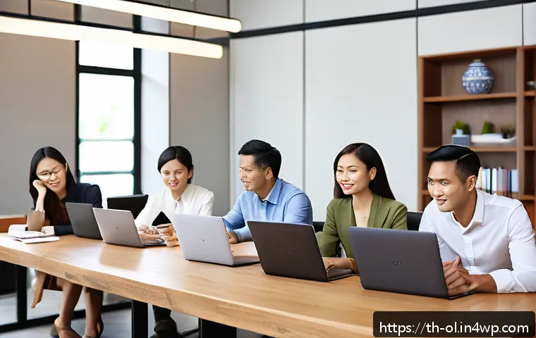 생태적 인터페이스의 피어 리뷰 방법 - A diverse team of professionals in a modern Thai office space, attentively listening to a colleague ...